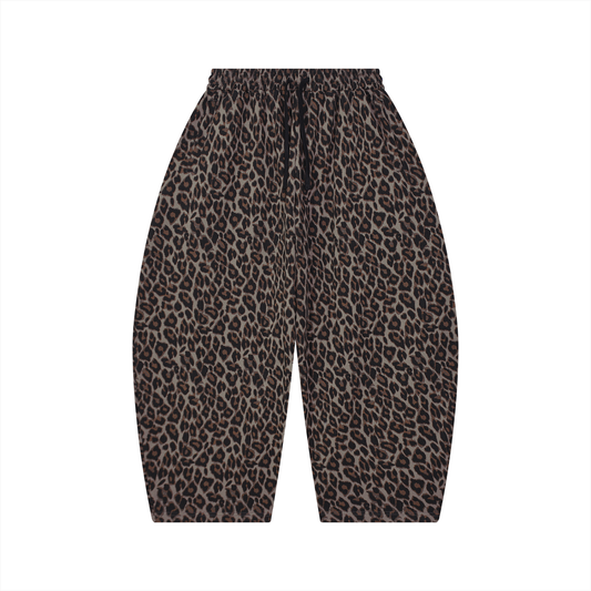 Unisex Leopard Barrel Leg Sweatpants in leopard light taupe
