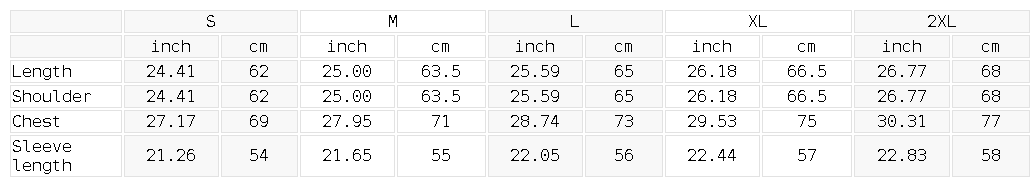 Size chart for the Unisex Leopard Print Full Zip Hoodie