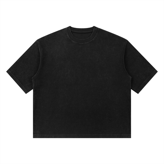 Unisex Loose Fit Snow Wash Cotton Blend T-Shirt in black