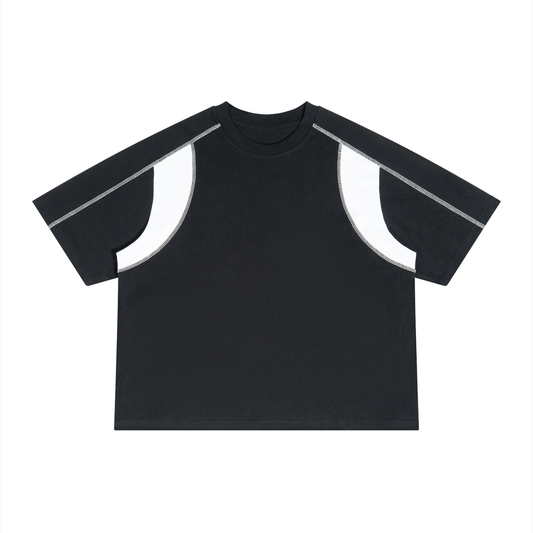 Unisex Loose Raglan Color Block T-Shirt in black with white