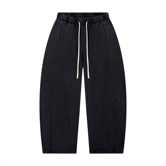 Unisex Mineral Wash Barrel Leg Pants in black