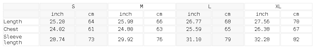 Size chart for the Unisex Mineral Wash Piping Raw Hem Sweatshirt
