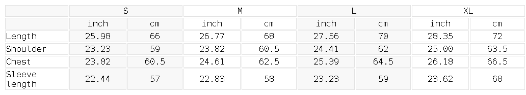 Size chart for the Unisex Oversized Boxy Drawstring Sweatshirt
