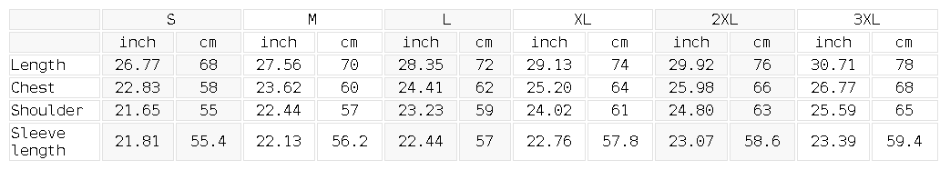 Size chart for the Unisex Oversized Crewneck Taped Sweatshirt