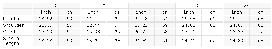 Size chart for the Unisex Oversized Drop Shoulder Hoodie