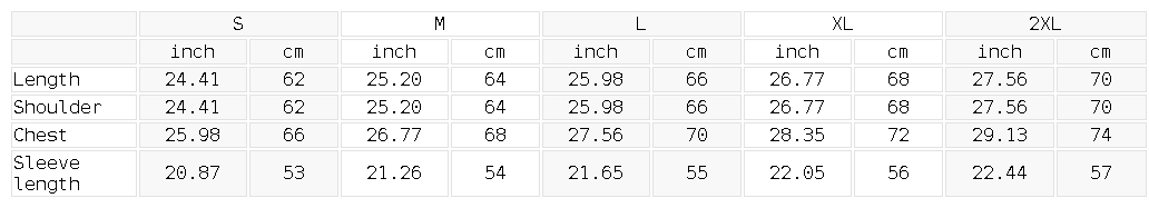 Size chart for the Unisex Oversized Heavyweight Hoodie