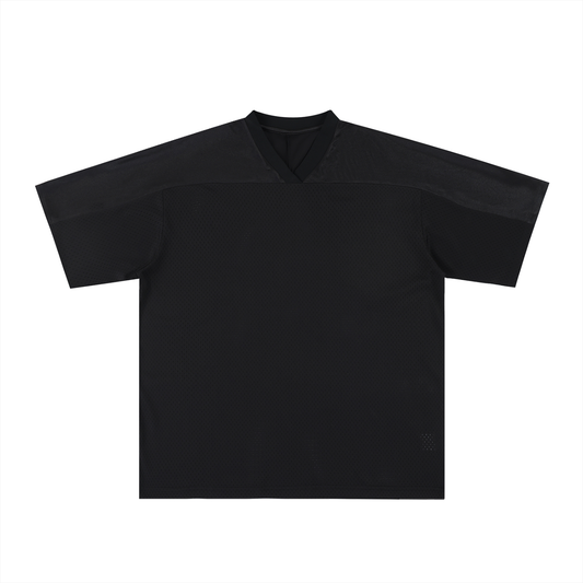 Unisex Oversized Mesh V-Neck Soccer Jersey in black