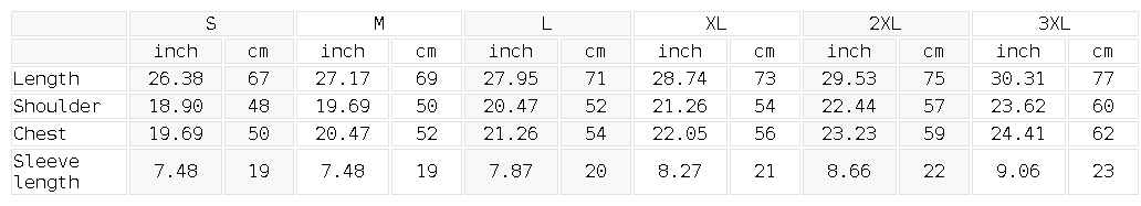 Size chart for the Unisex Oversized Midweight Cotton T-Shirt