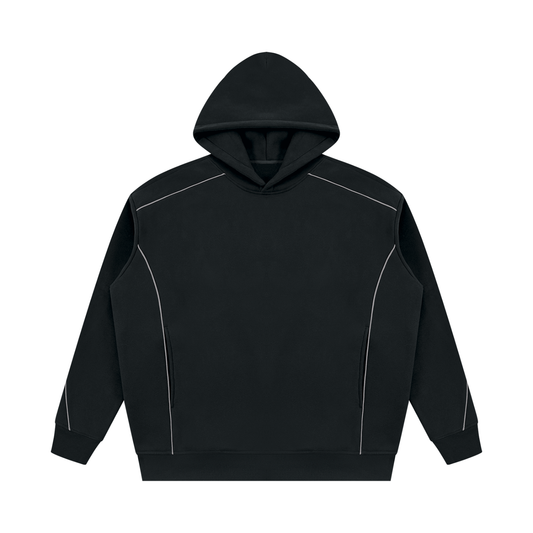 Unisex Oversized Piping Fleece Hoodie in black