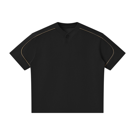 Unisex Oversized Piping Henley T-Shirt in black