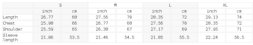 Size chart for the Unisex Oversized V-Neck Sweatshirt