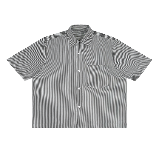 Unisex Oversized Vertical Stripe Boxy Shirt in black