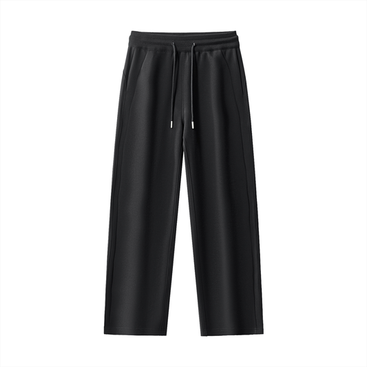 Unisex Patchwork Drawstring Straight-Leg Sweatpants in black