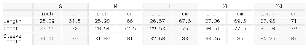 Size chart for the Unisex Plaid Full-Zip Track Jacket
