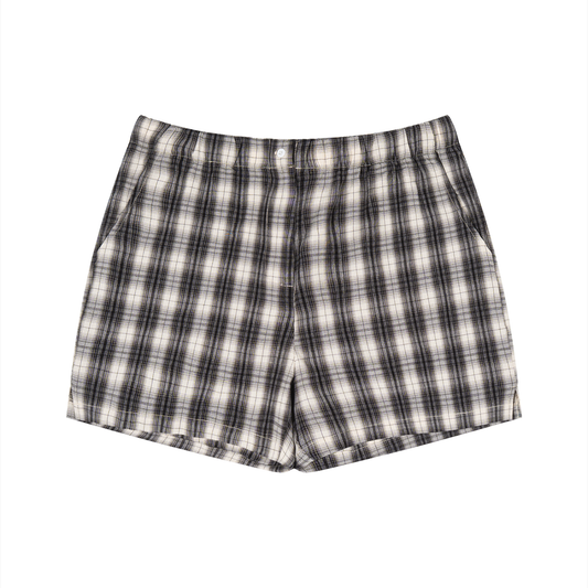 Unisex Plaid Shorts in black with apricot