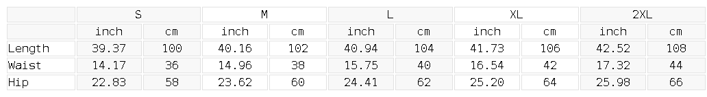 Size chart for the Unisex Plaid Wide Leg Pants