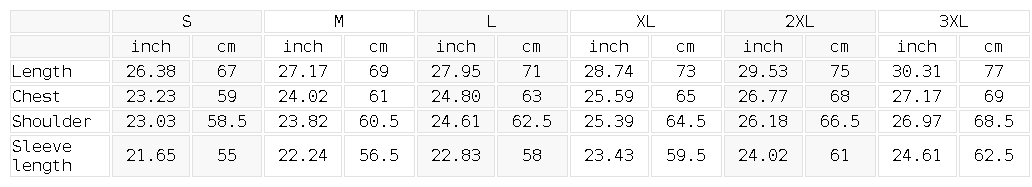 Size chart for the Unisex Polyester Drop Shoulder Crewneck Sweatshirt