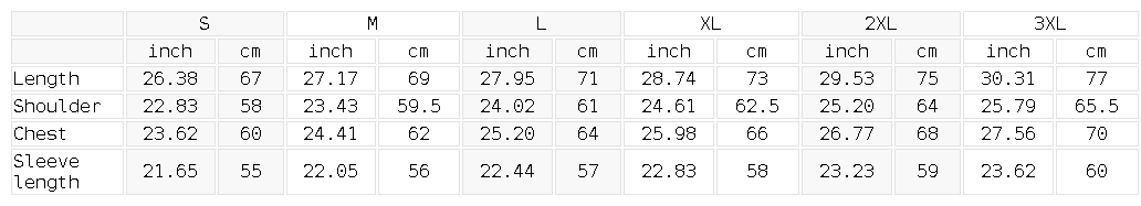 Size chart for the Unisex Quarter-Zip Drop Shoulder Sweatshirt