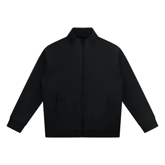 Unisex Raglan Stand Collar Full Zip Track Jacket in black