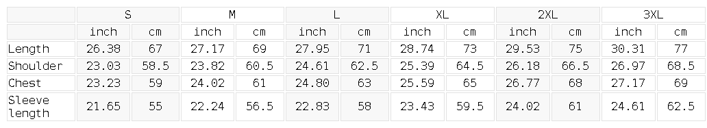 Size chart for the Unisex Relaxed Fit Hoodie