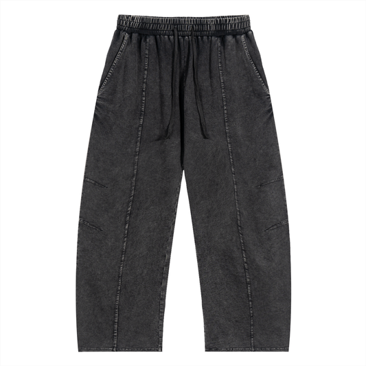Unisex Snow Wash Drawstring Cotton Pants in black