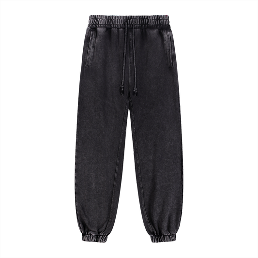 Unisex Snow Wash Heavyweight Jogged Sweatpants in black
