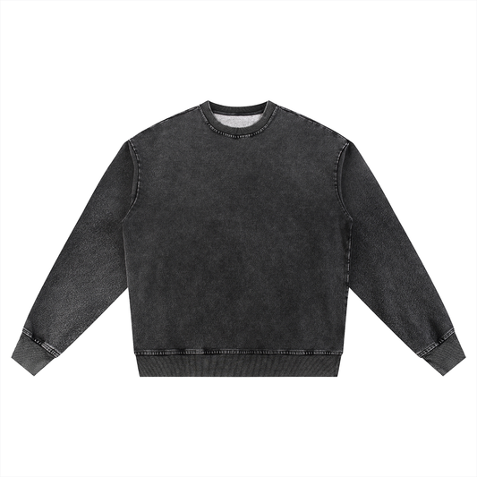 Unisex Snow Wash Oversized Crewneck Sweatshirt in black