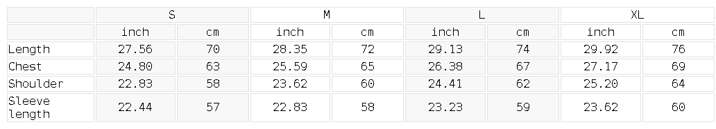 Size chart for the Unisex Snow Wash Oversized Crewneck Sweatshirt
