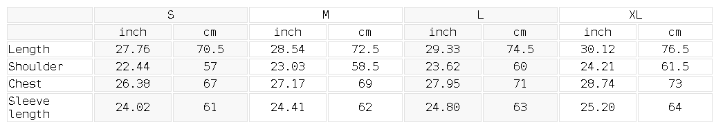 Size chart for the Unisex Snow Wash Oversized Hoodie