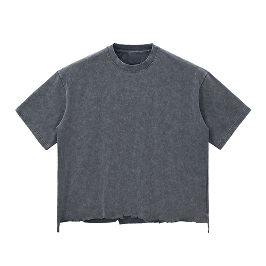 Unisex Snow Wash Raw-Hem Oversized T-Shirt in washed cement gray