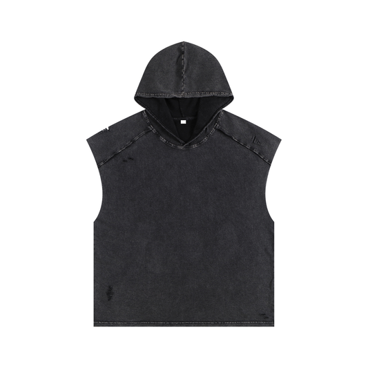 Unisex Snow Washed Boxy Hooded Tank Top in black