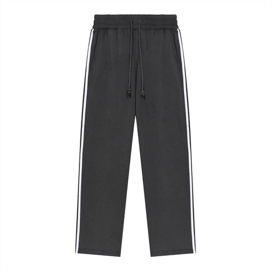 Unisex Snow Washed Contrast Tape Sweatpants in black