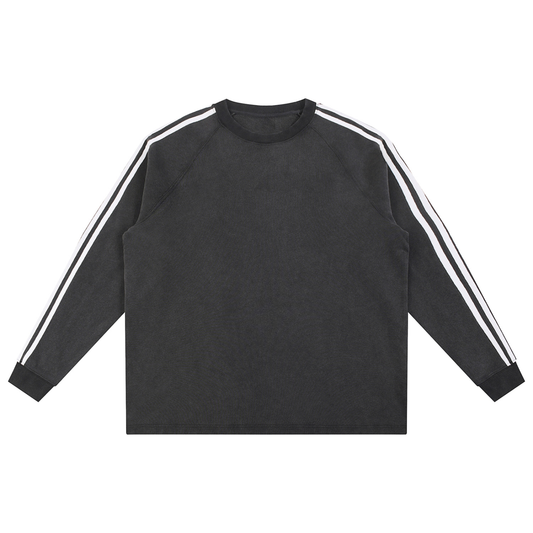 Unisex Snow Washed Contrast Tape Sweatshirt in black