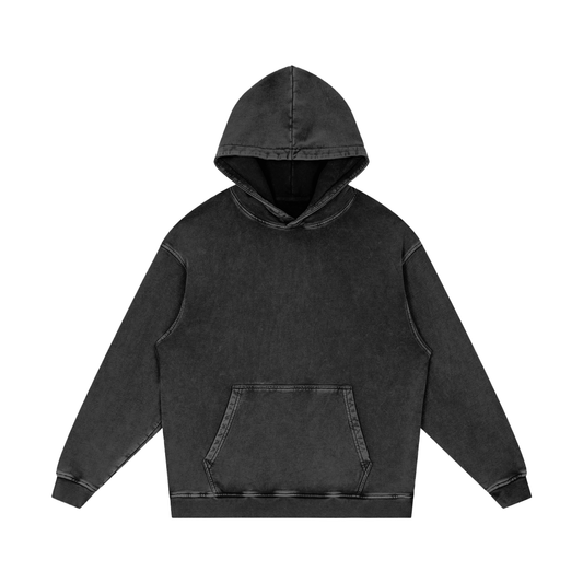 Unisex Snow Washed Loose Cotton Hoodie in black beauty