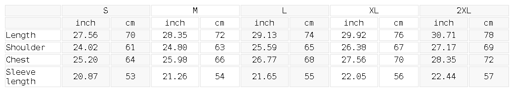 Size chart for the Unisex Snow Washed Raw Edge Double Layered Hoodie