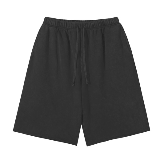 Unisex Snow Washed Raw Hem Shorts in black