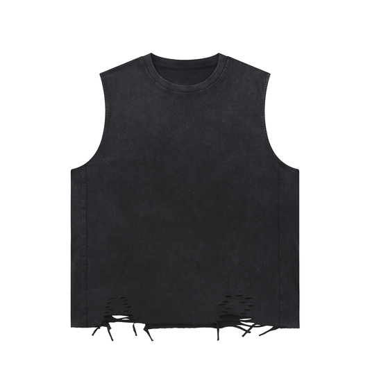 Unisex Snow Washed Raw-Hem Tank Top in black