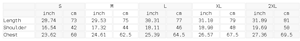 Size chart for the Unisex Snow Washed Raw-Hem Tank Top