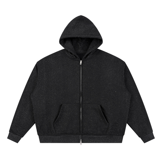 Unisex Sparkles Full Zip Boxy Hoodie in black