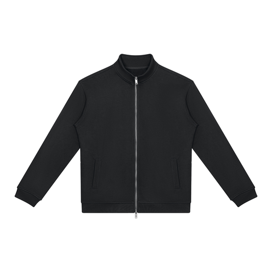 Unisex Stand Collar Full Zip Jacket in black