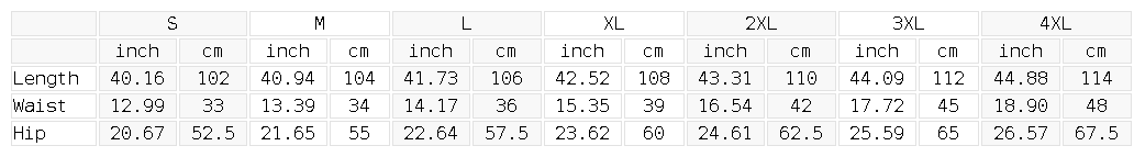 Size chart for the Unisex Straight Leg Sweatpants