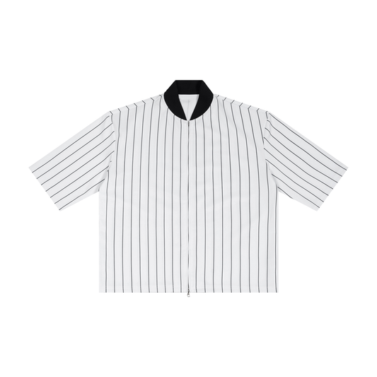 Unisex Striped Full-Zip Baseball Jersey in white