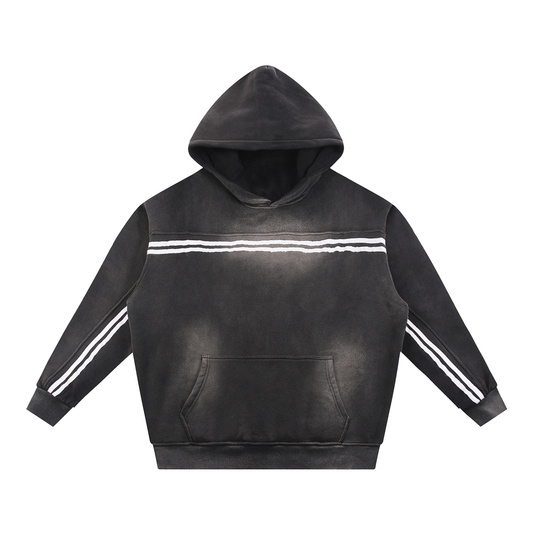 Unisex Sun Fade Contrast Tape Fleece Hoodie in black