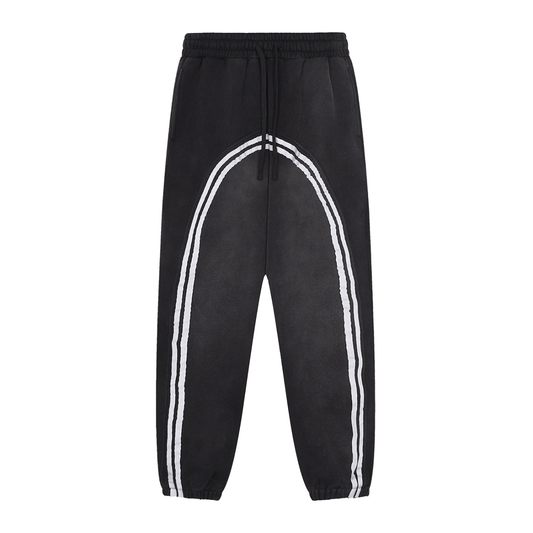Unisex Sun Fade Contrast Tape Fleece Jogged Sweatpants in black
