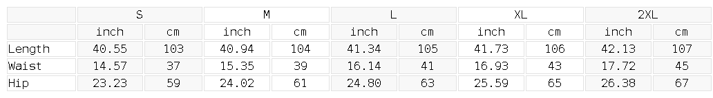 Size chart for the Unisex Sun Fade Heavyweight Denim Jeans