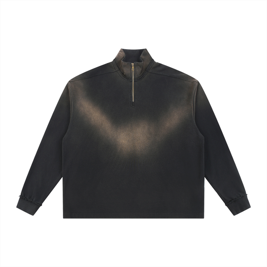 Unisex Sun Fade Raw Edge Quarter-Zip Sweatshirt in black