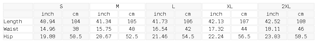 Size chart for the Unisex Sun Fade Raw Hem Denim Jeans