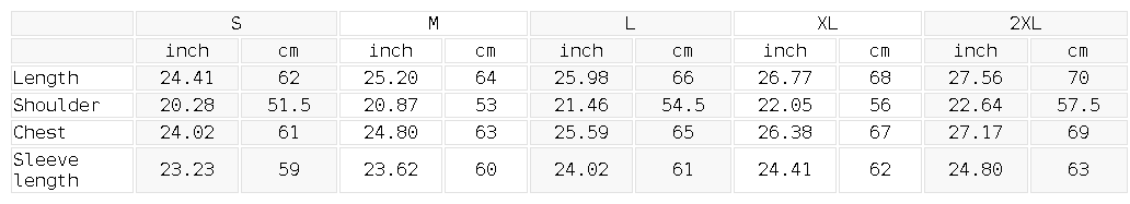 Size chart for the Unisex Sunfade Boxy Long Sleeve T-Shirt