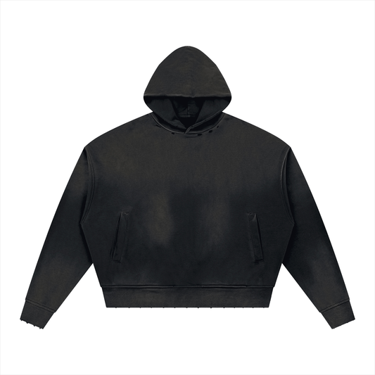 Unisex Sunfade Distressed Boxy Hoodie in black