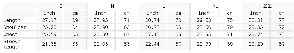 Size chart for the Unisex Sunfade Frayed Fleece Hoodie